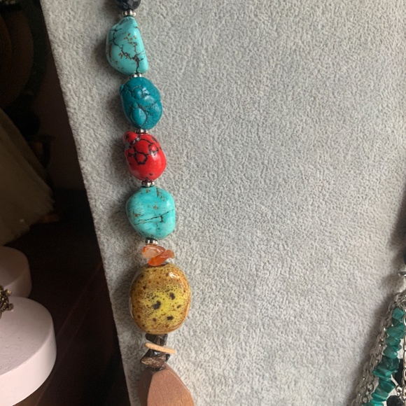36"  Long Mixed Media Necklace - Gems Ceramic Wood Glass Stone Crystals - NWOT - Picture 5 of 10